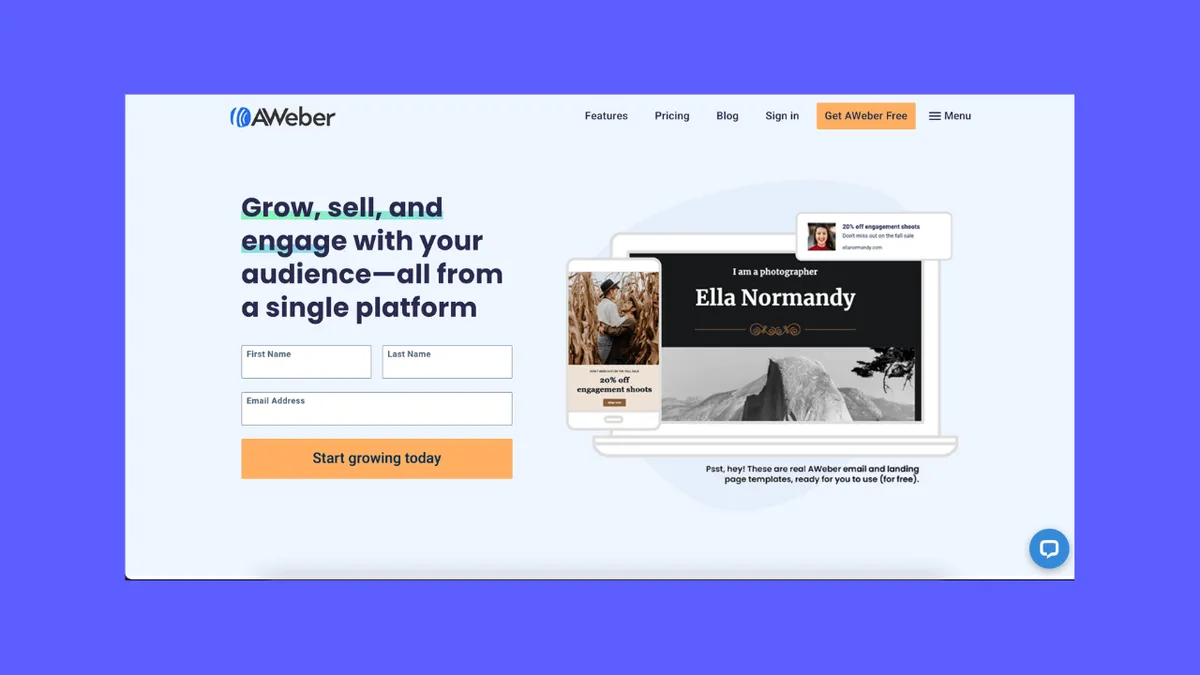 Aweber homepage image - best tool for affiliate marketing