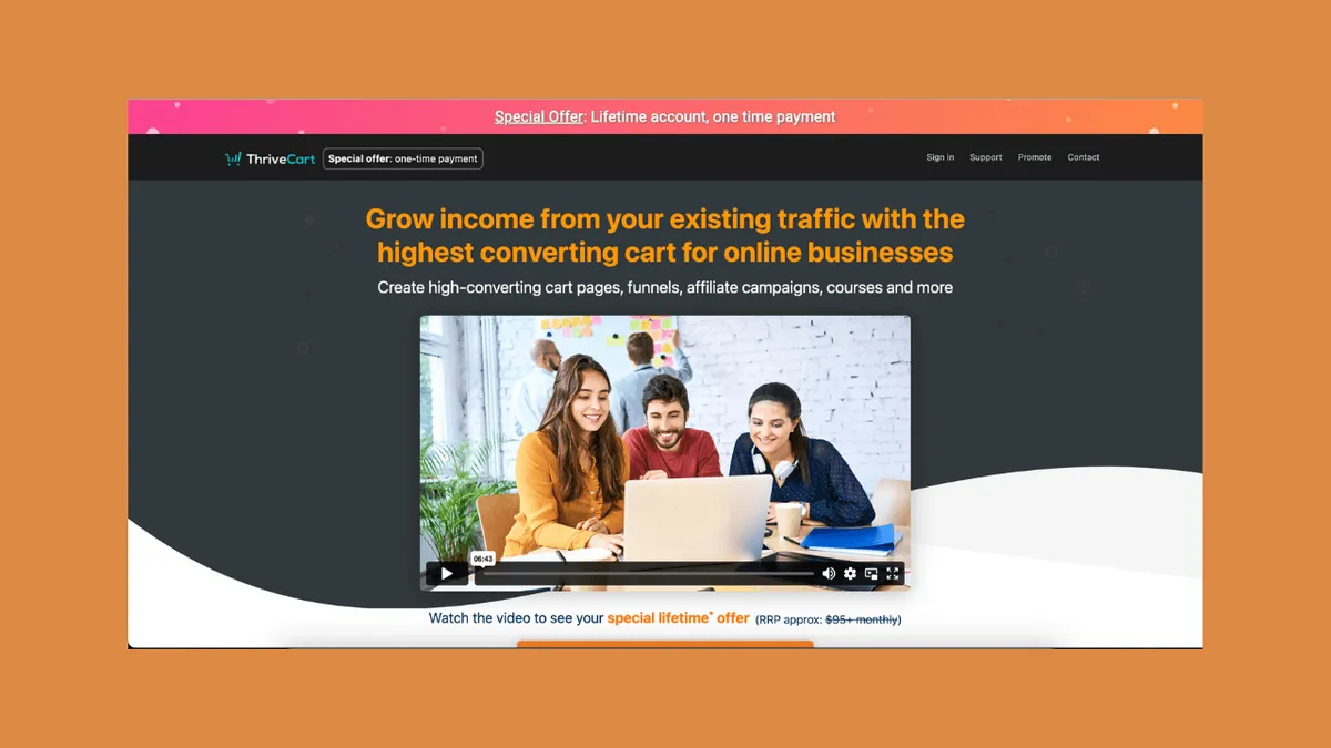 Thrivecart homepage image - best tool for affiliate marketing