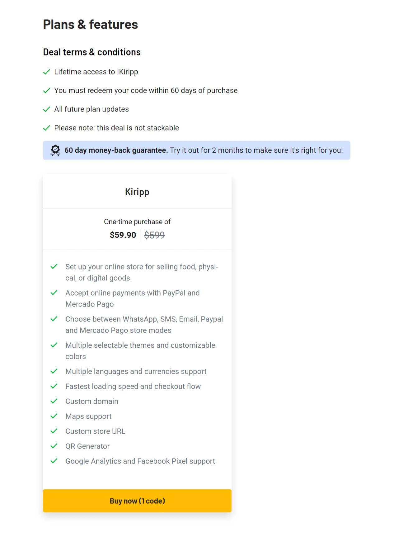 Kiripp - Plan & Features, License Tier